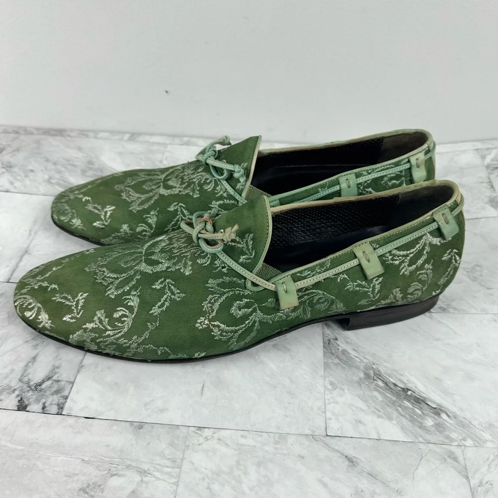 Jo Ghost Green Suede Embroidered Loafers Italy Slip On Sz 42 US 9 - Picture 8 of 14